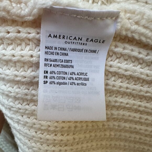 NWOT American Eagle Cropped Pullover Cream Cable Knit Sweater Boho Gorpcore LG - Picture 4 of 5